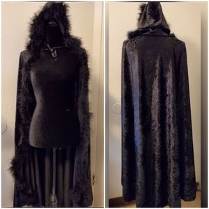 SOLD!! Crushed Black Velvet Hooded Cape OS